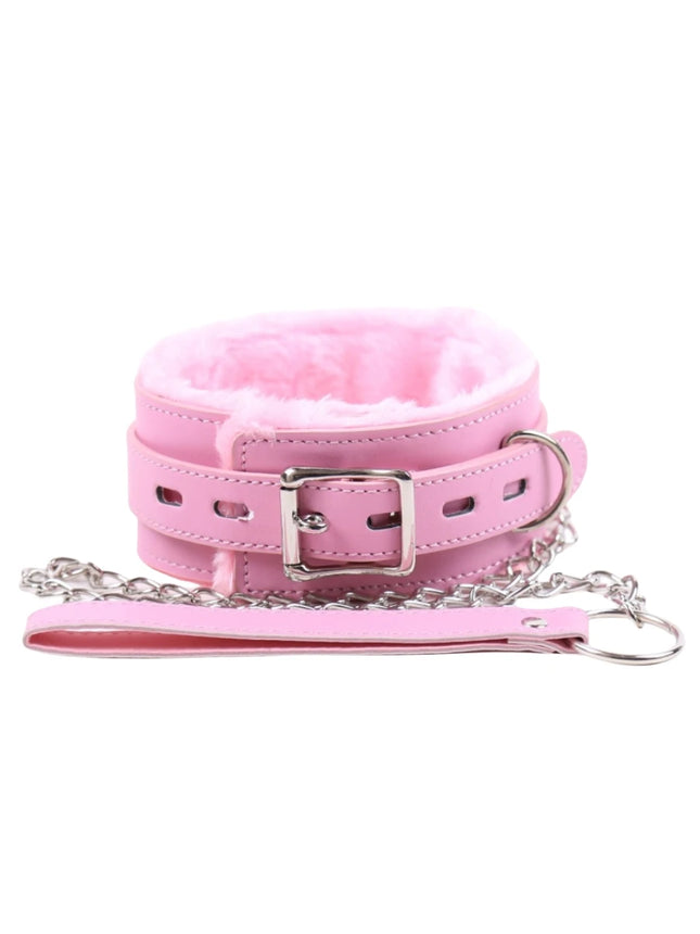 Sexy Pink PU Leather Chain Collar with Leash Bdsm Collar Bondage Gear Adult Games Sex Accessories Harness Adult Sex Toys