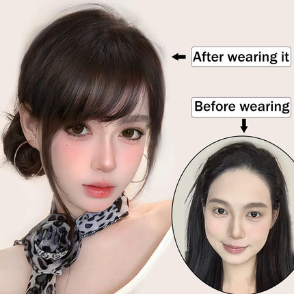 Synthetic  Slanted Bangs Short Brown Black Fake Hair Fringe Extension Clip in Hairpieces Accessories for Women Girl