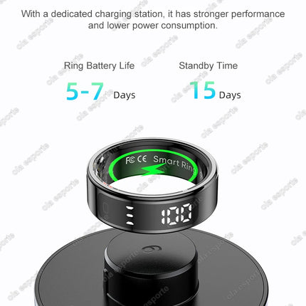 New Smart Ring Touch Screen Health Manager Heart Rate/Blood Oxygen Monitor Wireless Charging IP68 5ATM Waterproof for Universal