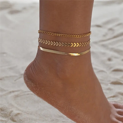 YOBEST Gold Color Double-Layer Anklets For Women Girl New Trend Leg Chain Waterproof Jewelry Gift Party