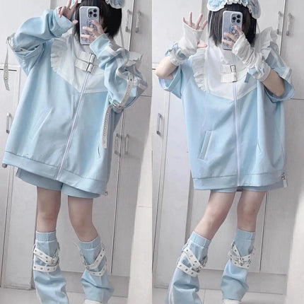 Japanese Anime Angel Sweatshirt Jacket Long Sleeve Detachable Sleeve Set Soft Cute Home Clothes Women's Spring Fashion 2025