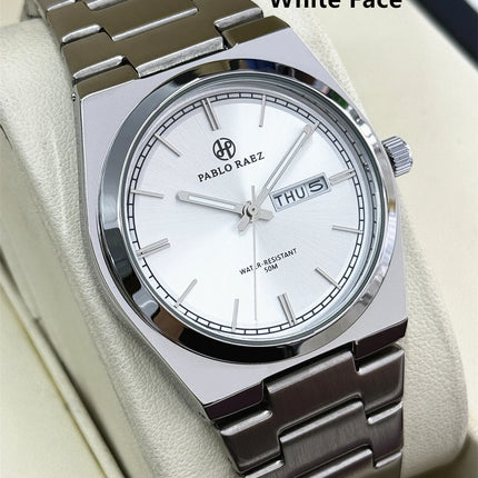 PABLO RAEZ Luxury Quartz Men's Wristwatch Men Watches Waterproof Luminous Date Week Stainless Steel Men's Watch Male Reloj+box
