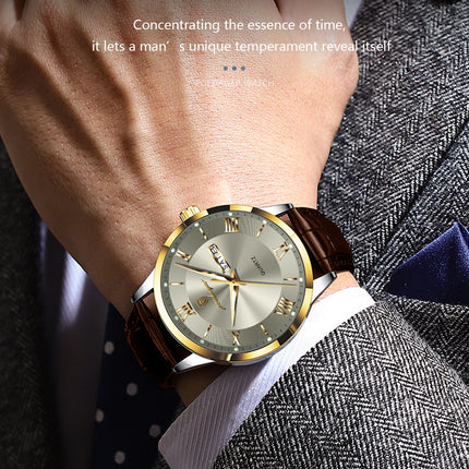 POEDAGAR Original Luxury Men's Wristwatch Leather Date Week Quartz Fashion Men Watch Waterproof Luminous Classic Watches For Men