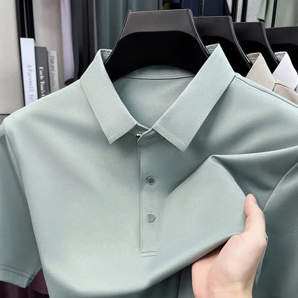 Men's Fashion Mulberry Silk Polo Shirt Soft Silky Touch Fabric Short Sleeve For Business And Daily Use