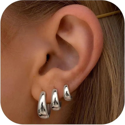 3Pairs Hoop Earrings Set for Women Gold Silver Plated Earring Hypoallergenic Small Huggie Hoops Lightweight Hoop Earrings Stack