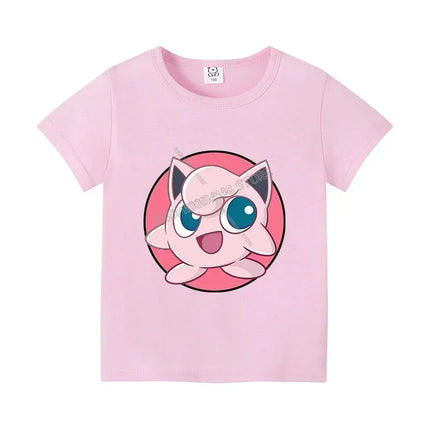 Pokemons Pikachu Cotton T Shirt Psyduck Squirtle Charmander Eevee Tees Shirt Kawaii Cartoon Clothes Boys Girls Summer Tops Gift
