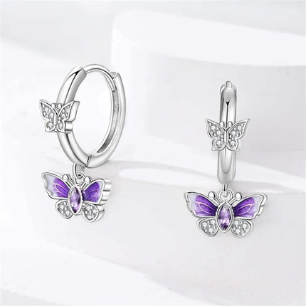 925 Sterling Silver Purple Butterfly Rainbow Flower Stud Earrings for Women Girl Ear Studs Jewelry Fashion Luxury Anniversary