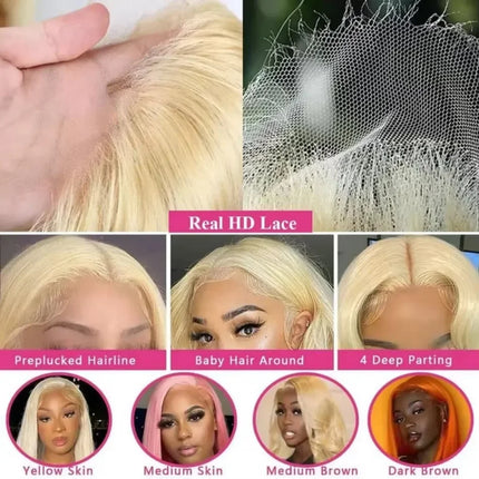 13x6 Hd Lace Frontal Wigs 613 Blonde Straight 100% Human Hair Wig 30 32 Inch Brazilian 200 Density Human Hair Colored Lace Front Pre Plucked Wig