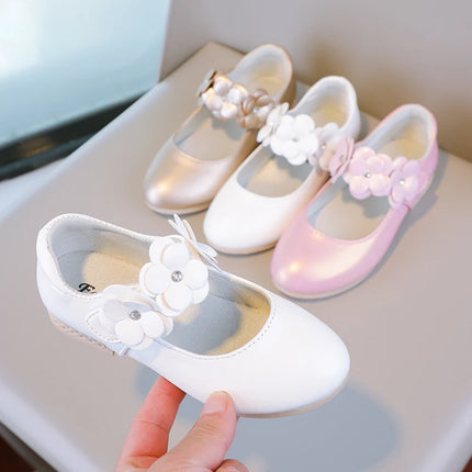 Autumn Girl's Mary Janes Appliques Low Heel Beautiful Kids Princess Shoe Three Colors Pointed Toe Breathable Children Shoe 26-36