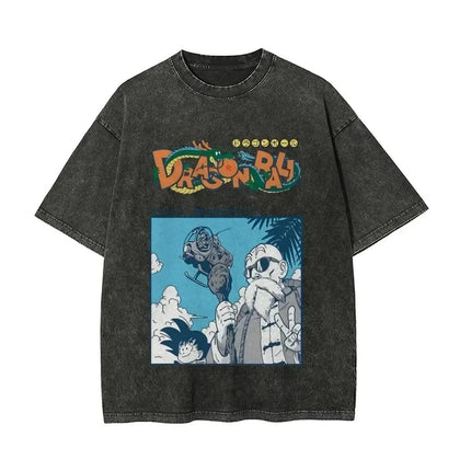 2026 Summer Dragon Ball Majin Vegeta Vintage Anime T-shirt Men's Pure Cotton Washed Tees Casual Loose Sports Daily Short Sleeve