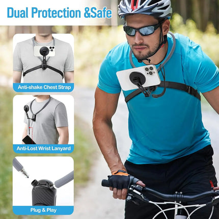 Magnetic Neck Phone Mount, Adjustable Chest Strap Neck Phone Holder for Recording, Hands Free POV/Vlog Phone Video Filming