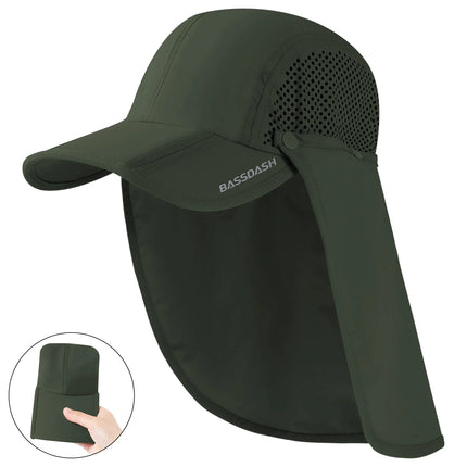 BASSDASH UPF 50+ Foldable Fishing Hat Baseball Cap with Removable Neck Flap Portable for Men Women Golf Hiking