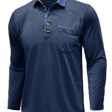 Men's Long-sleeved Polo Shirt Casual Spring and Autumn Top Fashionable Men's Clothing Loose Men's T-shirt Solid Color Pullover.