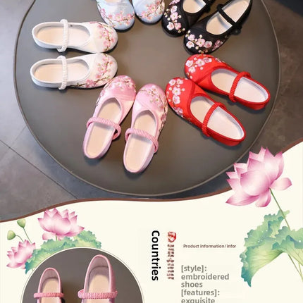 Princess Performance Traditional Chinese Hanfu Shoes Embroidered Children's Footwear Ancient Style Girls' Footwear Handmade