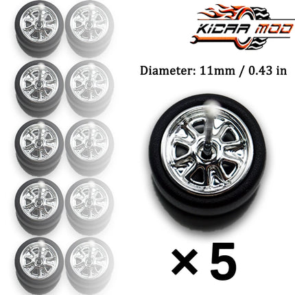 1/64 Model Wheels Rubber Slick Tires ABS Wheels for Hot Wheels  Tomica Mainline Diecast Model Car Refit Parts-Dia 11mm (5 Set)