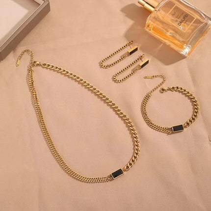 EILIECK 316L Stainless Steel Green Crystal Necklace Bracelet Earrings For Women Luxury Colorfast Jewelry 3-piece Set Gift Party