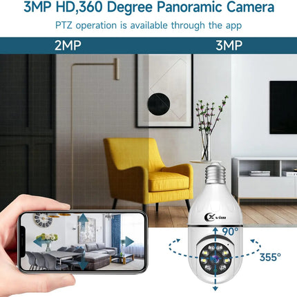 Wireless Bulb Camera Wifi E27 Bulb Camera 360 degree PTZ Audio WiFi Security Camera Full-color High-definition Night Vision