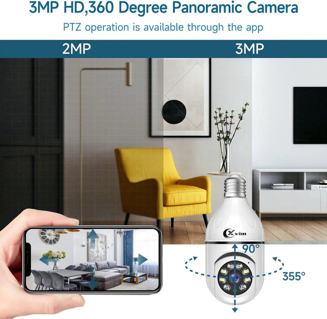 Wireless Bulb Camera Wifi E27 Bulb Camera 360 degree PTZ Audio WiFi Security Camera Full-color High-definition Night Vision