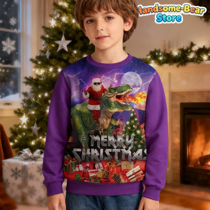 Funny Tree Rex Christmas Ugly Sweatshirt New Fashion Cartoon Dinosaur Graphic Hoodies for Girls Clothes Xmas Boys Gift Kids Tops