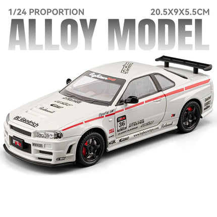 1:24 Nissan GTR R34 Skyline Super Sports Car Alloy Metal Diecast Model Car Home Decoration Desktop Display Ornament Holiday Gift