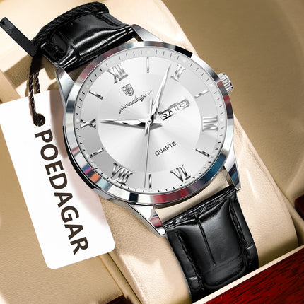 POEDAGAR Original Luxury Men's Wristwatch Leather Date Week Quartz Fashion Men Watch Waterproof Luminous Classic Watches For Men