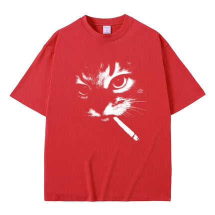 Funny Meme Smoking Cat Face Graphic T-shirts Men Women Casual Cotton Vintage T Shirts Men's Oversized T-shirts Cats Lovers Gifts