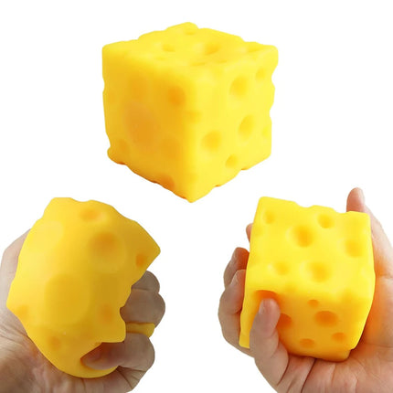 Yellow Cheese Squeeze Toy Soft Rubber Novelty Stress Ball Bouncing Play for Anxiety Relief Focus Training Fun Cheese Cube Design