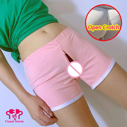 Woman Outdoor Sex Open Crotch Pants Mini Shorts Crotchless Hot Pants Invisible double Zippers Short Club Exotic Gym Trousers