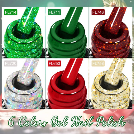 6pcs 10ml Gel Nail Polish Set Red Sparkling Glitter Semi Permanent Soak Off UV Gel Varnish For Christmas Nails Nail Supplies DIY