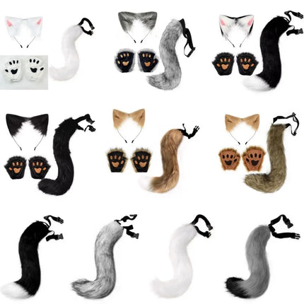 Costume Accessory Set Fox Ears and Tail Soft Faux Fur Hair Band Animal Themed Cosplay Halloween Party