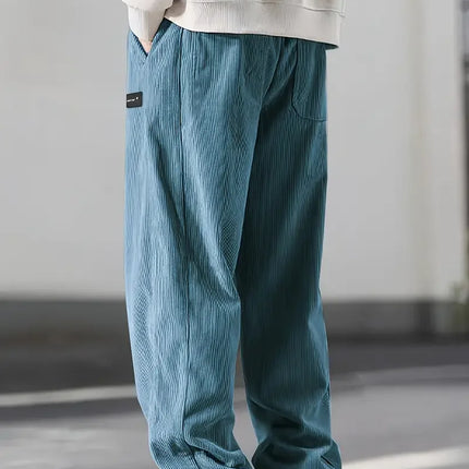 2025 Autumn Winter Men's Casual Pants Striped Corduroy Loose Fashion Cargo Straight Pants Fitness Sports Hip Hop Pants