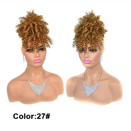 African American Synthetic Afro Puff Drawstring Ponytail Extension with Bangs Heat Resistant Soft Natural Look for Women Daily &