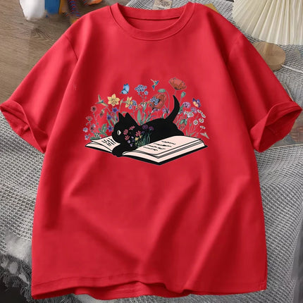 Floral Cat Shirt, Cat Lover T-shirt, Cat Book Shirt, Cat Lover Gift, Gift for Her, Cat Mom Shirt Gift, Cute Cat Shirts, Cute Boo