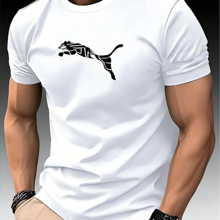 New Summer Luxury Men's Fashion Fox Leopard Print T-shirt Crewneck Casual Trend Y2K High-end High Quality Fitness Sports T-shirt
