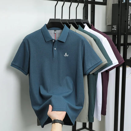 Luxury brand 100% cotton short sleeve polo shirt men's fashion sailboat embroidered T-shirt summer comfort breathable casual top