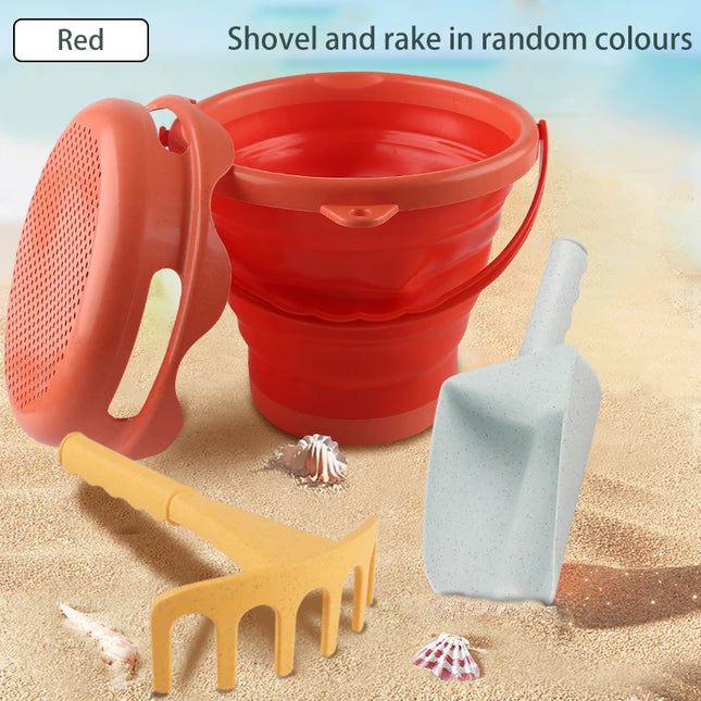 4 in 1 New Style 4 Piece Beach Toy Set Collapsible Bucket, Shovel and Rake Easy to Carry and Catch the Sea Bucket Toys.2025