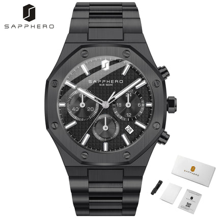 SAPPHERO Tough Men's Watch Business Style Stainless Steel Watch Waterproof Design Date Display Accurate Timer Excellent Gifts