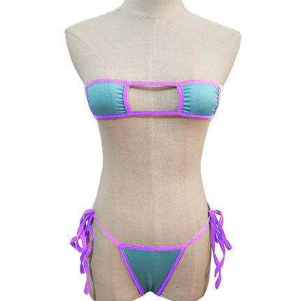 Sexy Hollow Out Bandeau Lingerie Women Tie Side String Thong Micro Bikini Two Piece Erotic Intimate Nightwear Multiple Colors