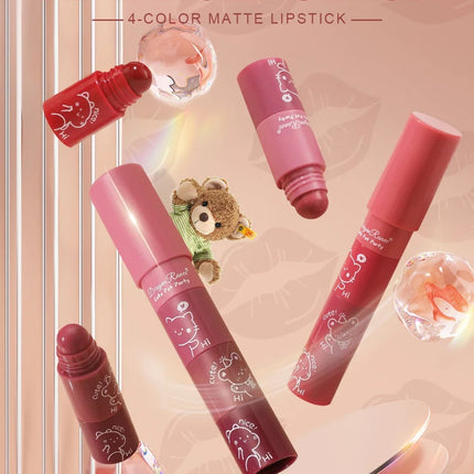 4 in 1 Cute Matte Lipstick Crayon Kit Combo Purple Lip Tint Velvet Sexy Moisturizing Lipstick Pen Waterproof Lasting Lip Makeup