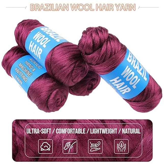 4 Pcs Brazilian Wool Synthetic Hair for Braids Acrylic Hand Knitting Yarn for Braiding Hair Crochet Hair Extension