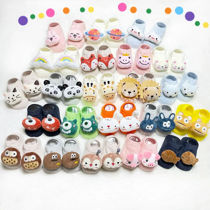 Kawaii Cotton Infant Toddler Baby Boys Girls Stitch Clothes Korean Cute Cartoon 3D Doll Newborn Rubber Anti-slip Floor Socks