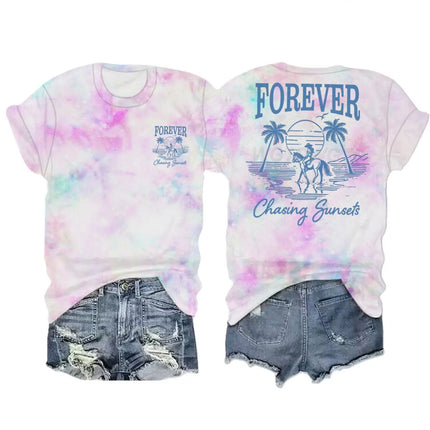 Forever Chasing Sunsets Retro Tshirts Ocean Beach Short Sleeve T-shirts Men Women Fashion Vintage Summer Vibes Casual Streetwear