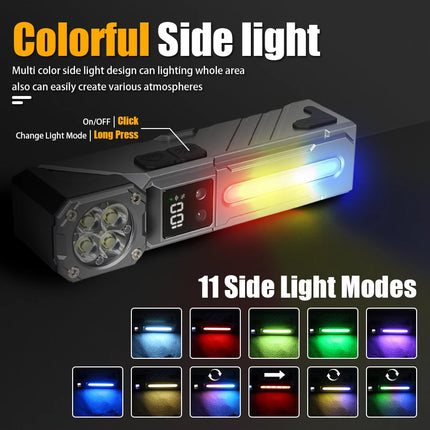 High Power LED Handheld EDC Flashlight Rechargeable Pocket Portable RGB Torch with Magnet Outdoor Camping Fishing Clip Light
