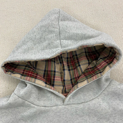 Unisex American Hip-Hop Plaid Print Loose Hoodie Y2K Pullover for Autumn Winter Men Women