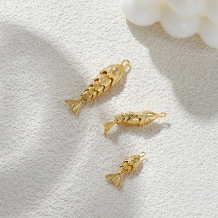 1 Piece Brass Ocean Jewelry Charms 18K Real Gold Plated Fish Animal Movable Clear Cubic Zirconia Pendant For DIY Necklace Making