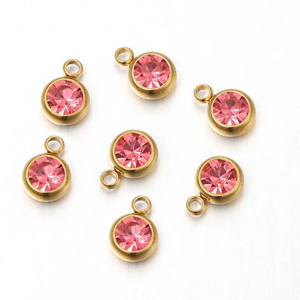 20pcs/lot 6mm Crystal Stainless Steel Rhinestone Charms Birthstone Pendants for Jewelry Making DIY Necklace Bracelet Accessories