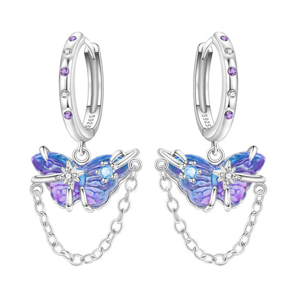 925 Sterling Silver Inlaid Zircon Butterfly Earrings Insect Element Original Design Women's Fashion Party Jewelry Gift Ear Loops