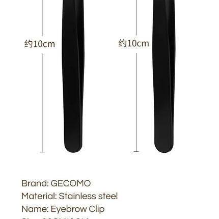 GECOMO Stainless Steel Black Eyebrow Tweezer with Slant and Flat Point Beauty Tools for Eyebrows & Ingrown Hair Removal