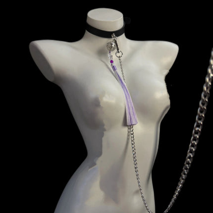 Purple Women's Fringe Nipple Clamps, SM Collar, Butt Plug, Bells, Couples' Teasing Adult Toys, Nipple Stimulation Sex Product