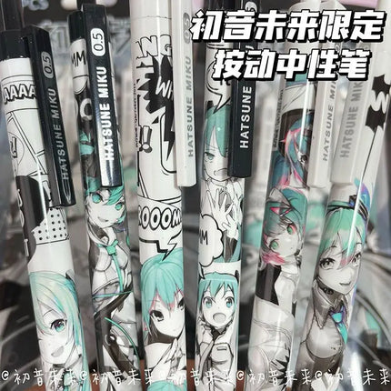 Anime Hatsune Miku 6Pcs/set Black Gel Pen 0.5 Lack Ink Signature Pen School Writing Supplies Stationery Children Festivalgift